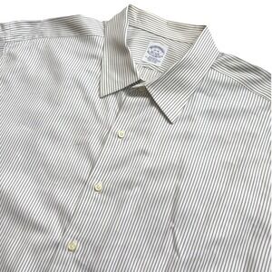 Vtg Brooks Brothers Striped Dress Shirt Men 19-36 White Gray Cotton Made in USA